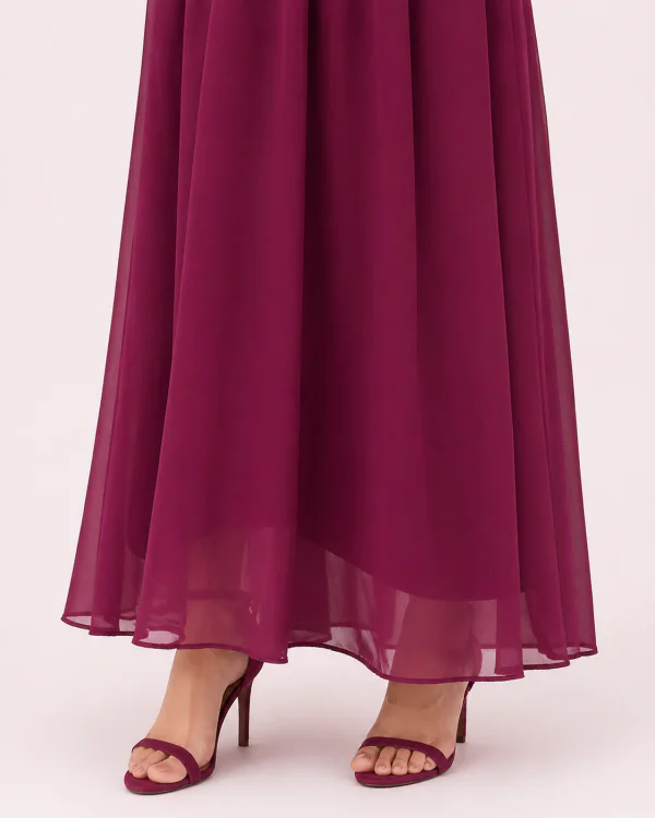 elrare magenta ruffle sleeve maxi dress hem closeup