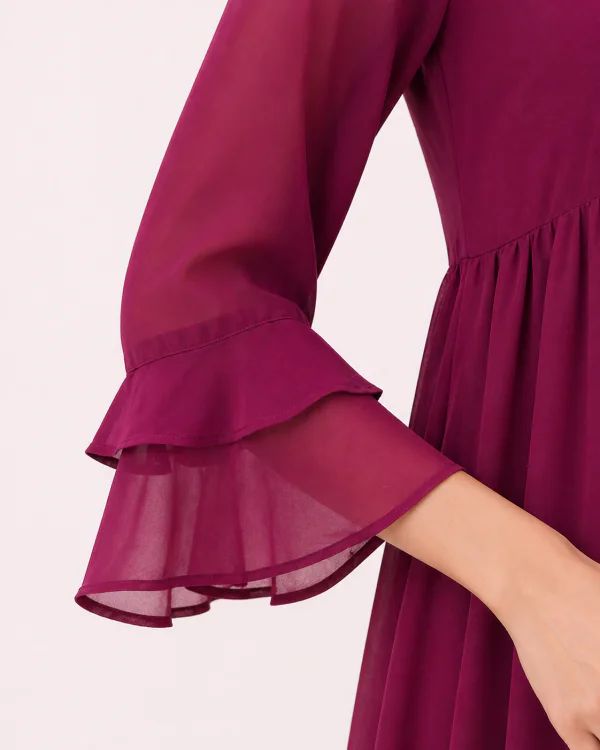elrare magenta ruffle sleeve maxi dress sleeve detail