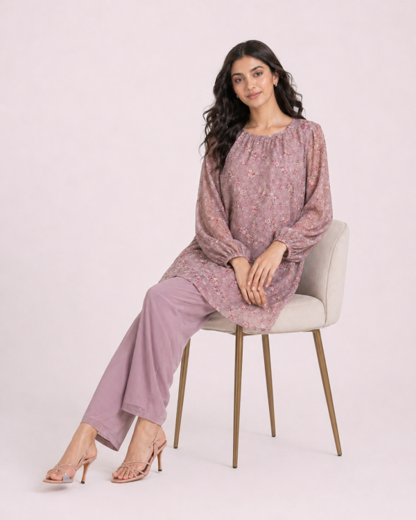 elrare mauve balloon sleeve coords seated