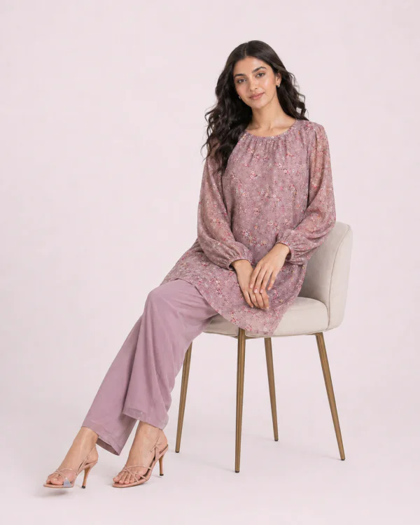elrare mauve balloon sleeve coords seated
