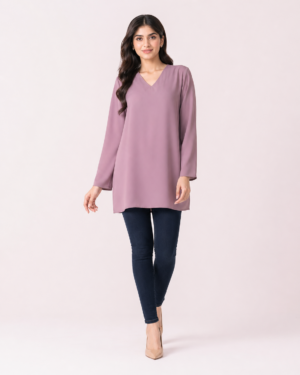 elrare mauve v neck tunic front view