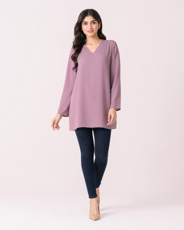 elrare mauve v neck tunic front view