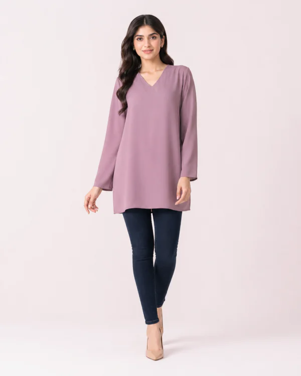 elrare mauve v neck tunic front view