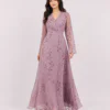 elrare mauve vine wrap maxi dress front view