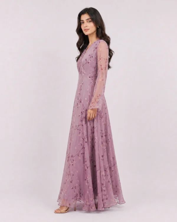 elrare mauve vine wrap maxi dress side view