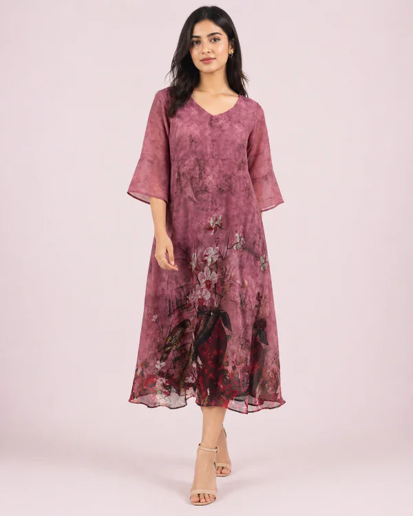elrare mauve watercolor floral maxi dress front view