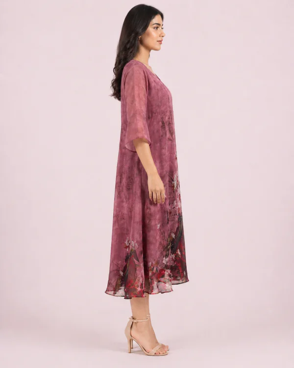 elrare mauve watercolor floral maxi dress side view