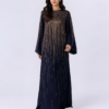 elrare midnight navy gold cascade maxi dress front view