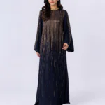 elrare midnight navy gold cascade maxi dress front view