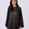 elrare midnight navy gold cascade maxi dress neckline detail