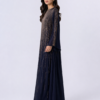elrare midnight navy gold cascade maxi dress side view