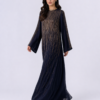 elrare midnight navy gold cascade maxi dress walking view