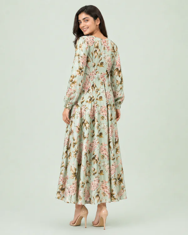 elrare mint garden floral maxi dress back view