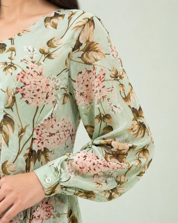 elrare mint garden floral maxi dress fabric closeup