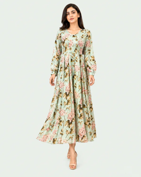 elrare mint garden floral maxi dress front pose