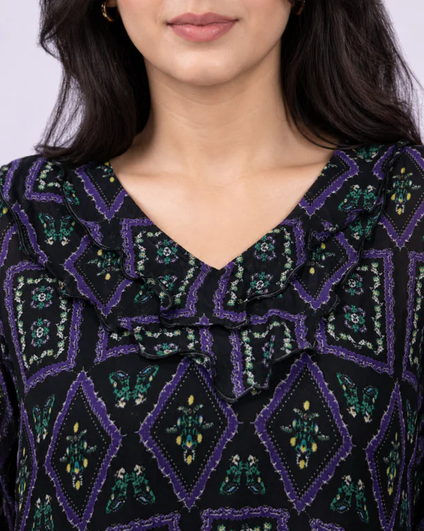 elrare navy aztec print tunic back view
