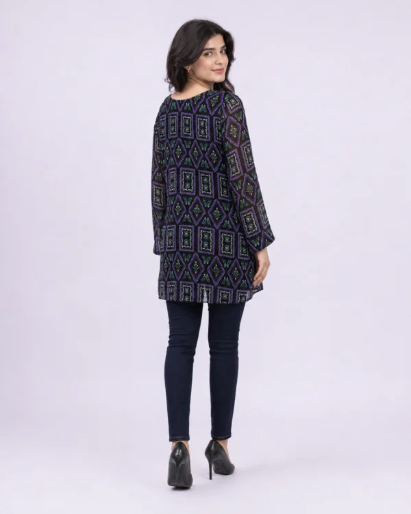 elrare navy aztec print tunic front pose