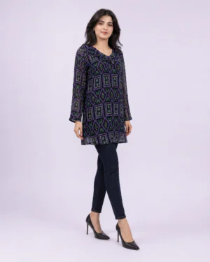 elrare navy aztec print tunic front view