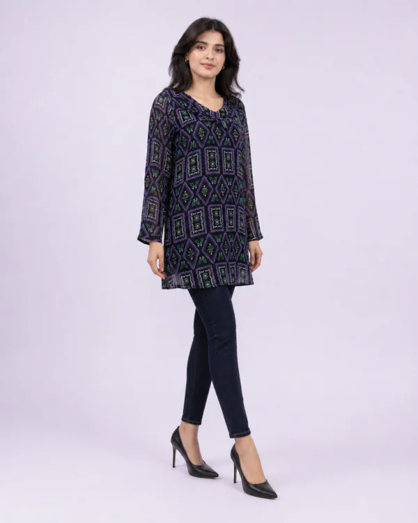 elrare navy aztec print tunic front view