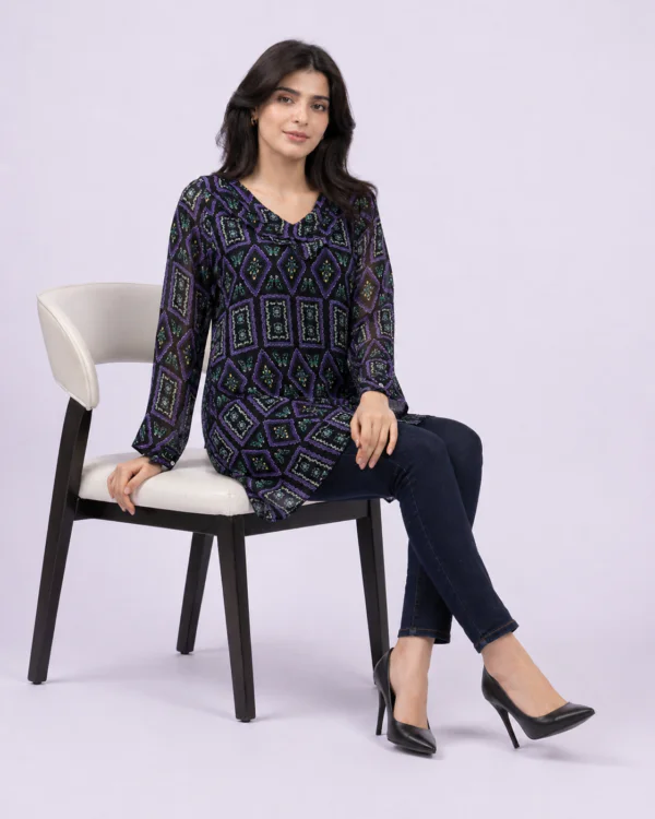 elrare navy aztec print tunic side view