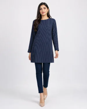 elrare navy pinstripe tunic top front view