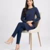 elrare navy pinstripe tunic top seated