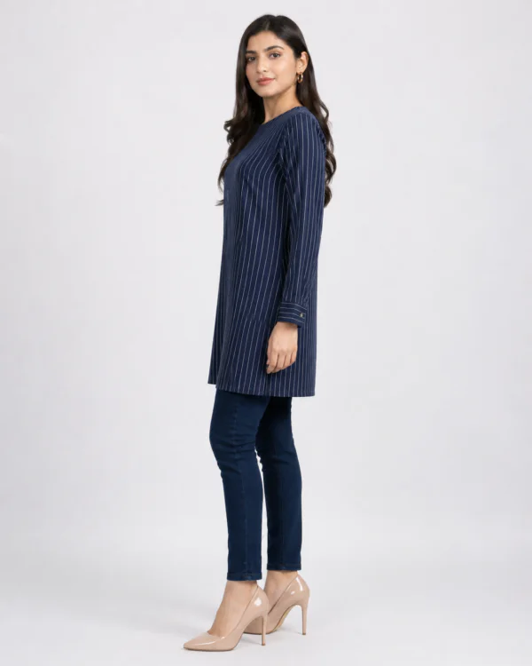 elrare navy pinstripe tunic top side view