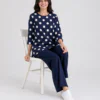 elrare navy polka dot lounge set seated