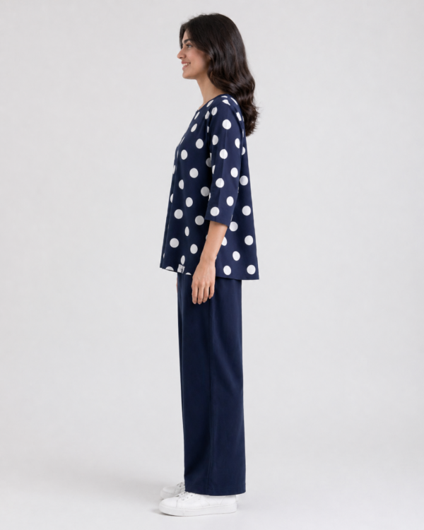 elrare navy polka dot lounge set side view