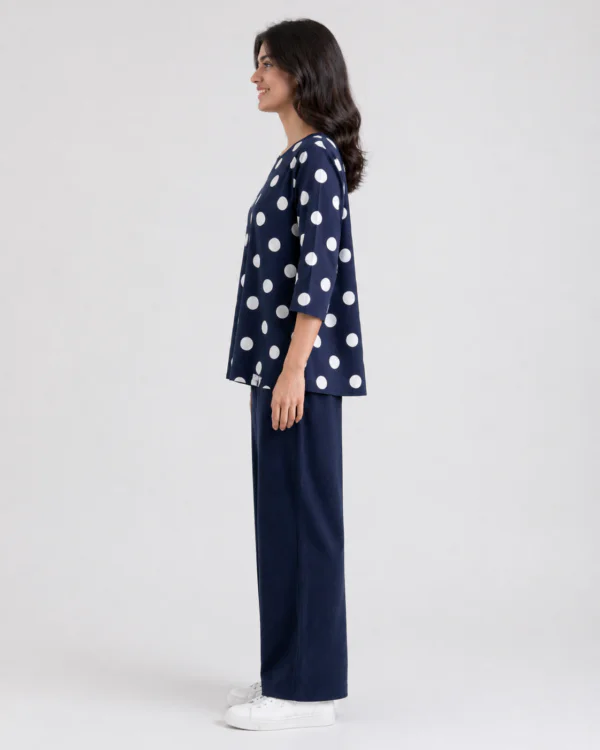 elrare navy polka dot lounge set side view
