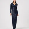 elrare navy sequin maxi dress front view