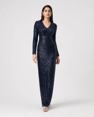 elrare navy sequin maxi dress front view