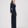 elrare navy sequin maxi dress side view