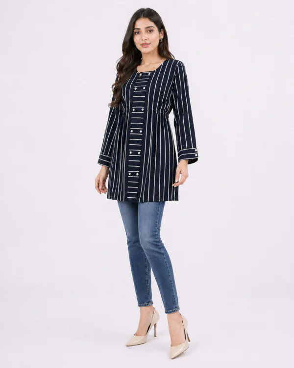 elrare navy stripe tunic top front view