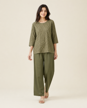 elrare olive jacquard lounge set front view