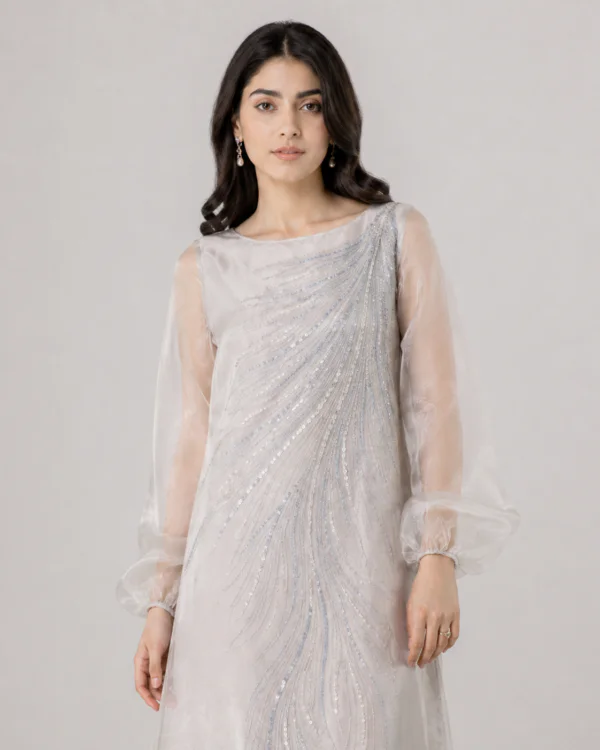 elrare pearl sequin organza maxi dress detail view