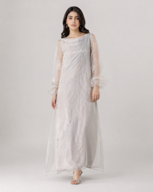 elrare pearl sequin organza maxi dress front view