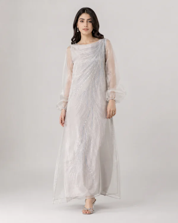 elrare pearl sequin organza maxi dress front view