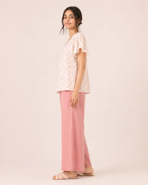 elrare pink floral flutter lounge set side view