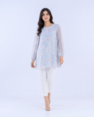 elrare powder blue floral chiffon top front view