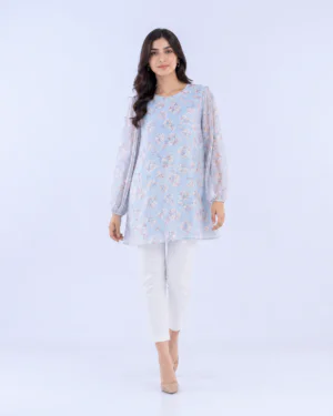 elrare powder blue floral chiffon top front view