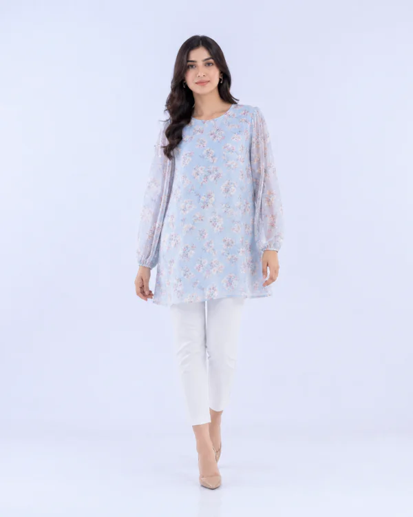 elrare powder blue floral chiffon top front view
