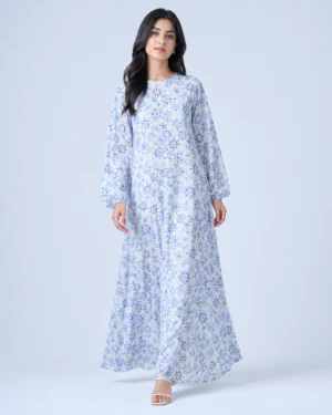 elrare powder blue porcelain maxi dress front view