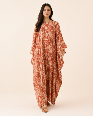 elrare rust ikat print kaftan front view