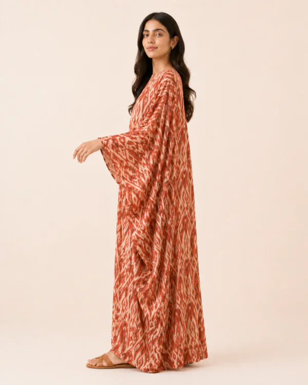 elrare rust ikat print kaftan side view