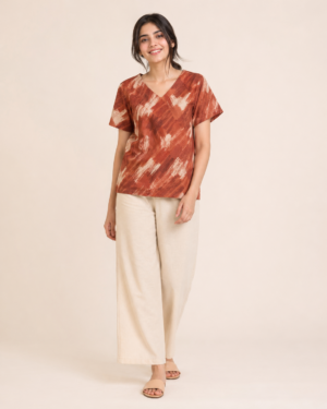 elrare rust ikat print lounge set front view