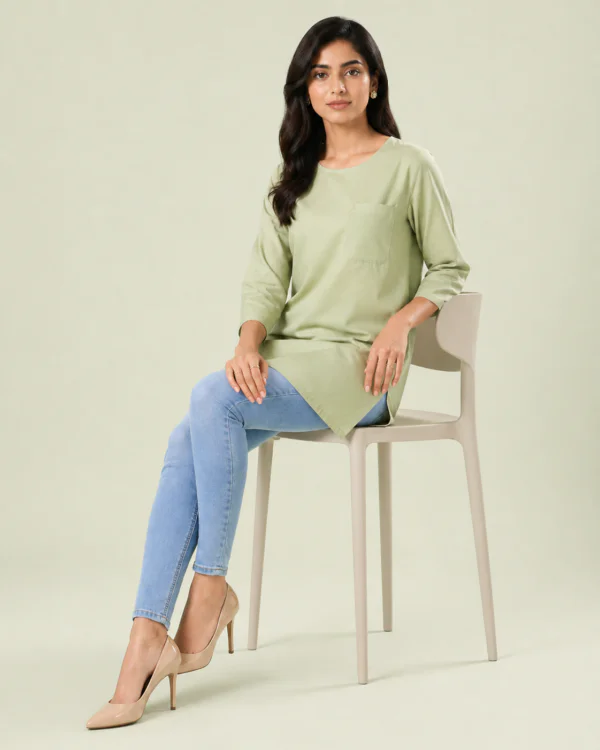 elrare sage green pocket top seated