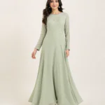 elrare sage mirror work maxi dress front view