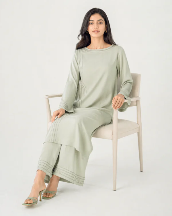 elrare sage pintuck palazzo coords seated