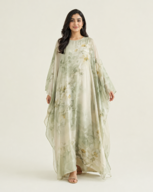elrare sage watercolour floral kaftan front view